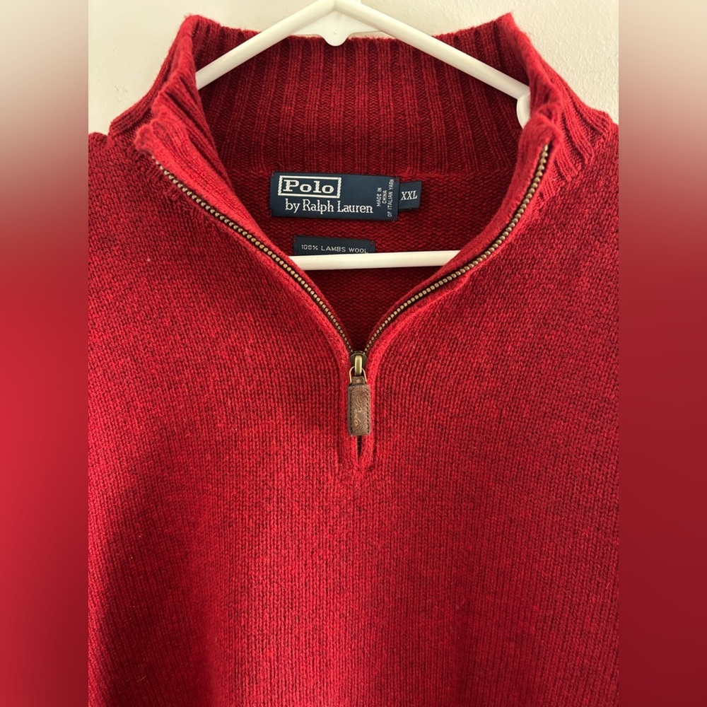 Gorgeous Polo by Ralph Lauren Red Quarter-Zip 100% Lambs Wool Size XXL - Picture 3 of 7